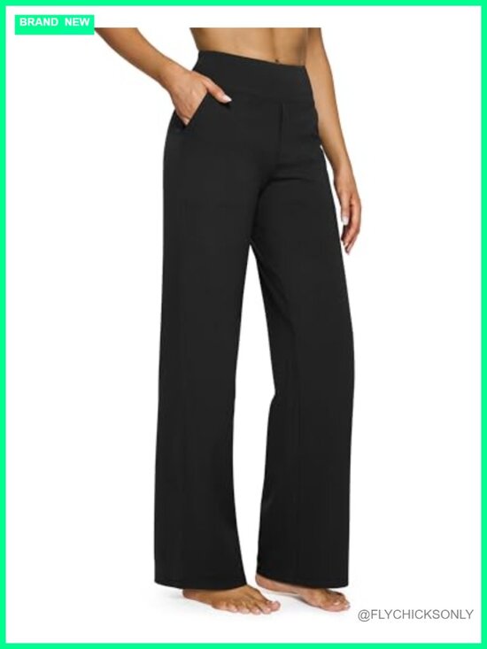 Pants - Wide Leg Yoga Pants with Pockets High Waist Stretch Casual Sweatpants
